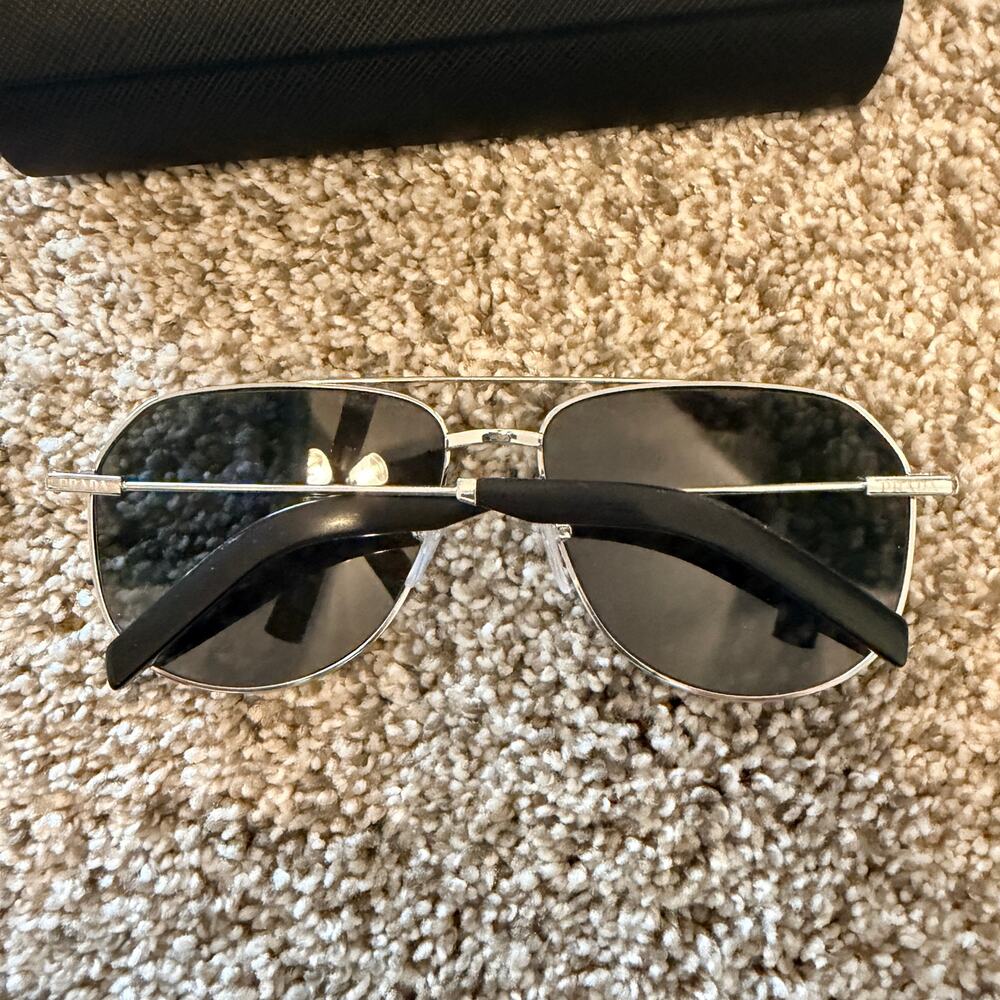 Prada Mens Sunglasses SPR59W GAQ-731 60-18-145 Black Silver Frame Grey Lens - Picture 2 of 11